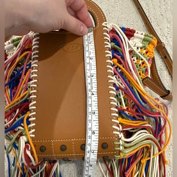 Tod’s Gommini shopping bag mini in leather and macrame multi color boho fringe